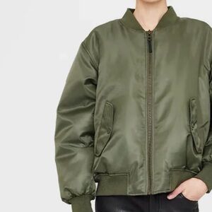Aqua Olive Army Green Bomber Jacket